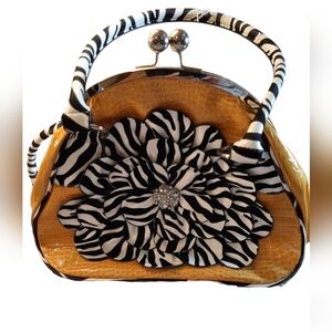 Hananel Bag with Flower, interior tiger print
